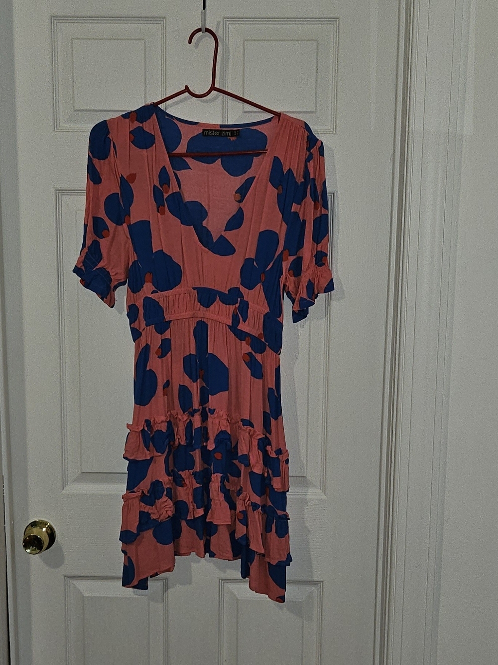 Mister Zimi Coral Dress with Bold Blue Floral Print